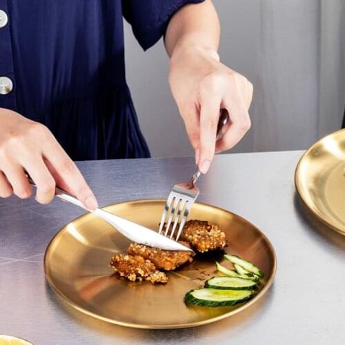 Metal Dinner Plates- Stainless Steel Color Heavy Duty Kitchenware Round Metal 14cm 26cm Gold Silver Plates | Dishwasher Safe