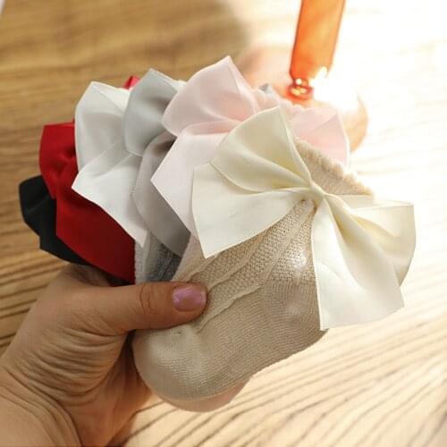 Baby Girls Cute Short Socks Toddler Kids Bowknot Soft Cotton Mesh Socks Princess Solid Spanish Style Big Bow Socken
