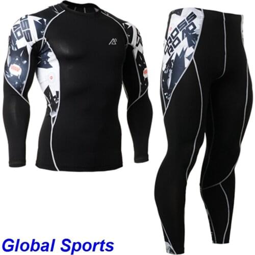 2017 mens Compression Base Layer sets spring Men Long Fitness Set Suits Elastic fitness Gym Running Tights sets Plus Size