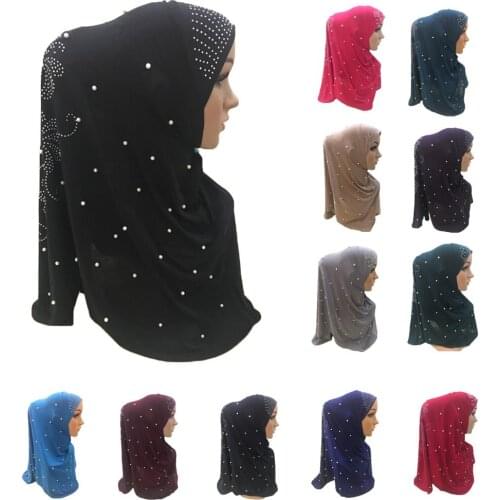 One Piece Amira Muslim Women Hijab Hat Beads Head Scarf Wrap Islamic Head Cover Head Wrap Turban Full Cover Niquabs Hat Fashion