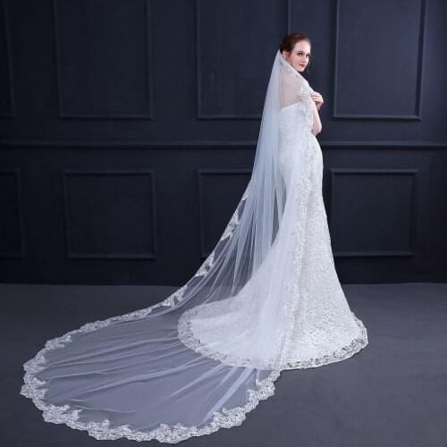 One Layer Lace Edge Bridal Wedding Veils Long With Comb Ivory Velos De Novia Wedding Accessories Voile Mariage Boda Welon