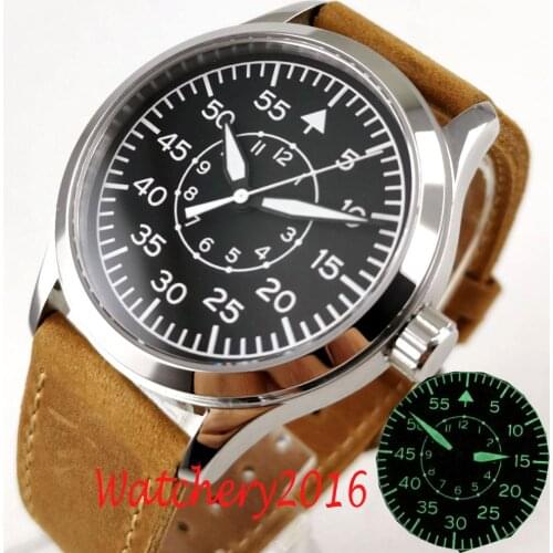 Wholesale 42mm Corgeut black sterile dial supper luminous marks Sapphire Glass pilot watch sea-gull 1612 Automatic mens Watch