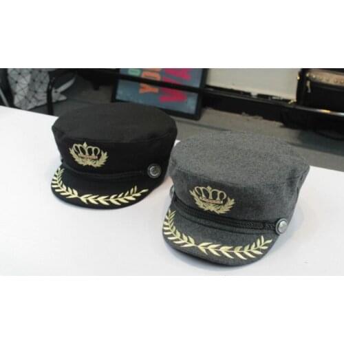 Hats Crown Embroidered Badge Military Hats Flat-Topped Unisex Navy Hats Polyester Handsome Caps Four Seasons For People