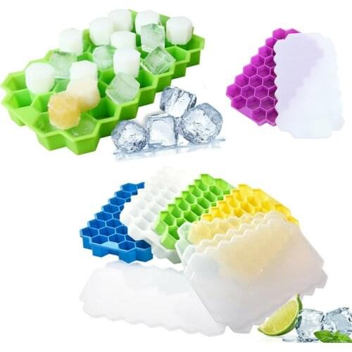 37 Slot Honeycomb Silicone Ice Cube Tray With Lids DIY Ice Cube Mold Mini Crushed Fruit Ice Cubes Molds Containers Kitchen Tools