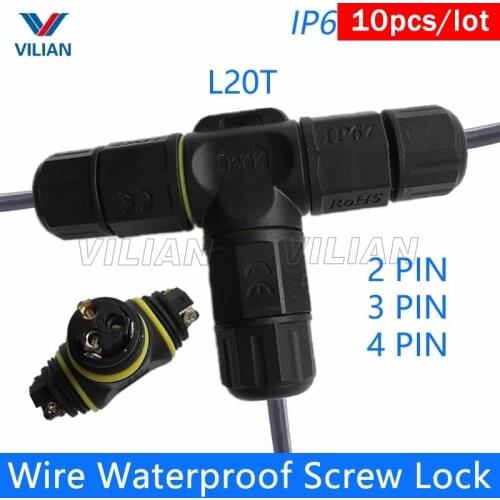 T Connector 3-way T Shape 2 pin 3 pin 4 pin IP67 Waterproof Connector Electrical wire quick plug Screw outdoor Lighting 10 unit