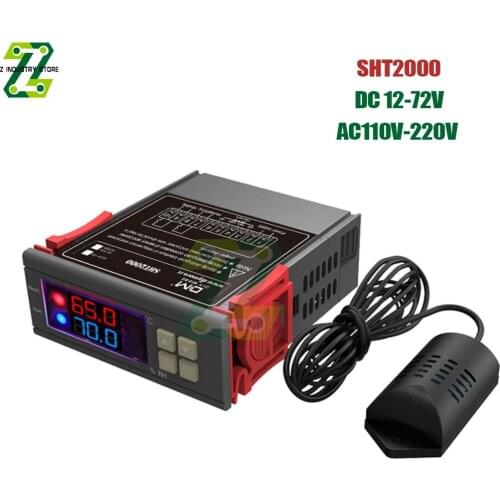 SHT2000 Thermostat AC 110V 220V DC 12-72V 10A Dual Digital Temperature Humidity Controller Multifunction Digital Display