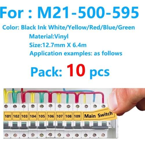 10 Pack M21-500-595 Vinyl Label Tape Black on White M21 500 595 Cartridge Film for BMP21-PLUS IDPAL and LABPAL Label Printer