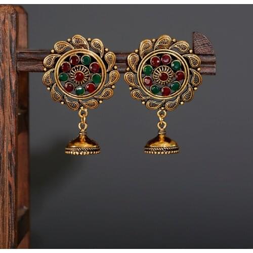 Retro Silver Color Ladies Indian Earrings 2021 Womens Orecchini Jewelry Boho Gypsy Carved Diamond Jewelry Gift