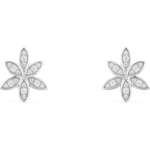 SLJELY Fashion 925 Sterling Silver Small Palm Leaves Floral Stud Earrings Paved Cubic Zirconia Stones for Women December Jewelry