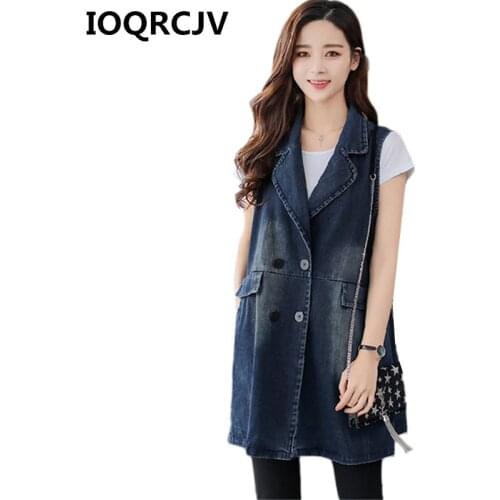Women Long Denim Vest Coat 2019 New Spring Autumn Vintage Washed Sleeveless Casual Jeans Jacket Waistcoat Big Size Femme 3XL 474