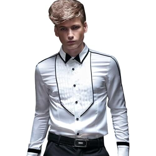 Fanzhuan Free Shipping mens spring male fashion autumn dress white fold geometric design Korean style long sleeved 14252 shirt