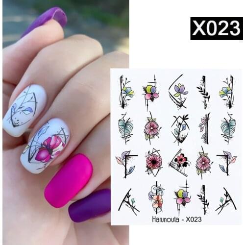 1 Sheet Harunouta Purple Blue Flower Line Nail Water Decals Summer Fruit Leaves Nail Art Stickers Decor Slider Wraps