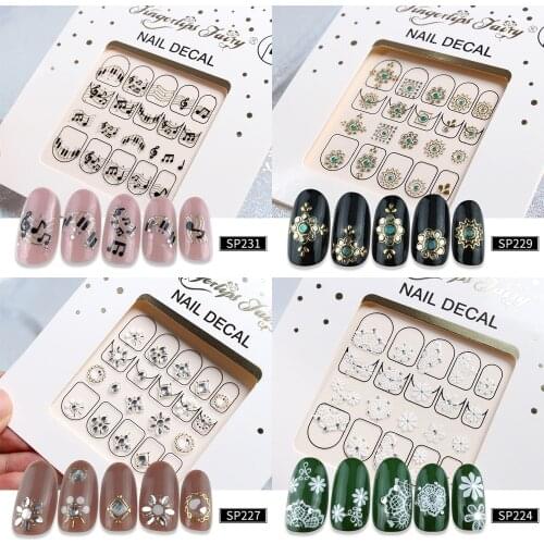 1pc White Flowers Stickers On Nails Foil Transfer Black Note Sliders For Rhinestones girl Manicure Nail Art Decals Decoration