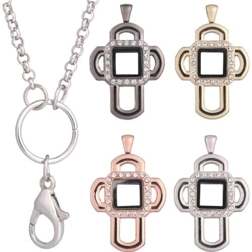 10pcs/lot alloy square Cross Oval Crystal Memory Glass Living Floating Locket for Floating charms Pendant Necklace Free Chains