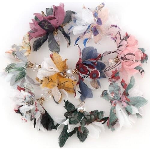 10PCS/Pack Mixed Flower Shape Hanging Silk Tassels Charms Pendant Drop Earring for Jewelry DIY Graft Makin