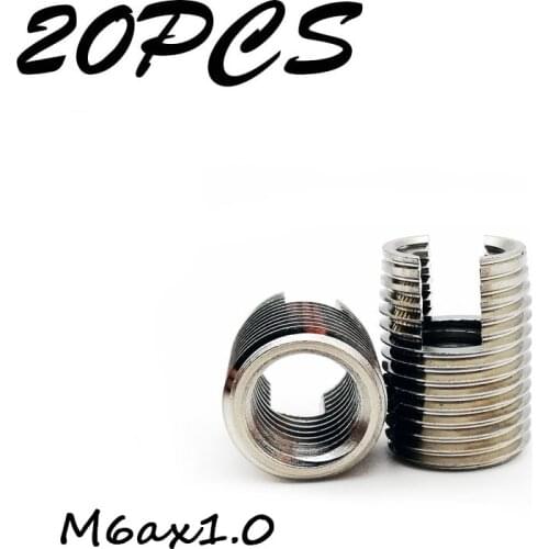 20PCS M6a-1.0 stainless steel Threaded Inserts Metal Thread Repair Insert Self Tapping Slotted Screw Threaded