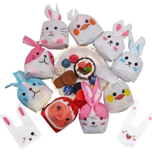 25Pcs/lot Cartoon Cute Rabbit Long Ear Wedding Birthday Favor Candy Gift Bags Bunny Cookie Snack Biscuit Packaging Bag Supplies