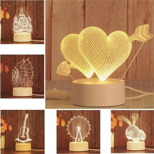 Creativity 3D Acrylic Night Light Holiday Party Bedroom Decor Lamp Desktop LED Lamp Child Birthday Gift Atmosphere Table Lamp