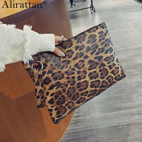Alirattan New PU Leather Leopard Clutch For Women Fashion Design Lady Envelope Party Bag Banquet Clutch Coin Purse