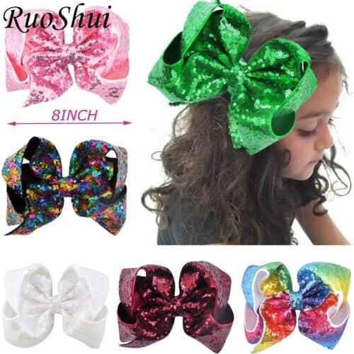 8 inch Big Large Sequin Grosgrain Ribbon Hair Bow Alligator Clips Barrette Bowknot Headwear Children Girls Hair Accessories
