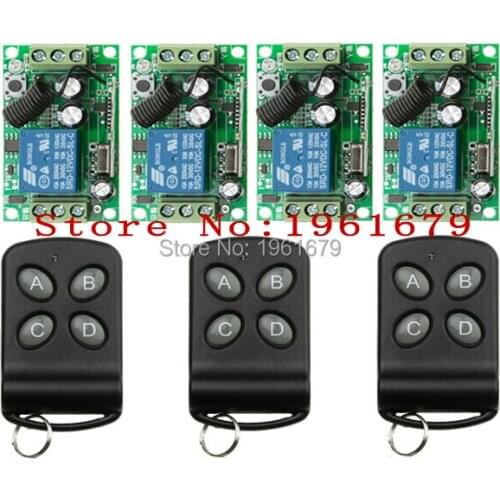 DC 12 V RF wireless remote control switch 1 channel Intelligent home system 200M 3 transmitter + 4 receiver