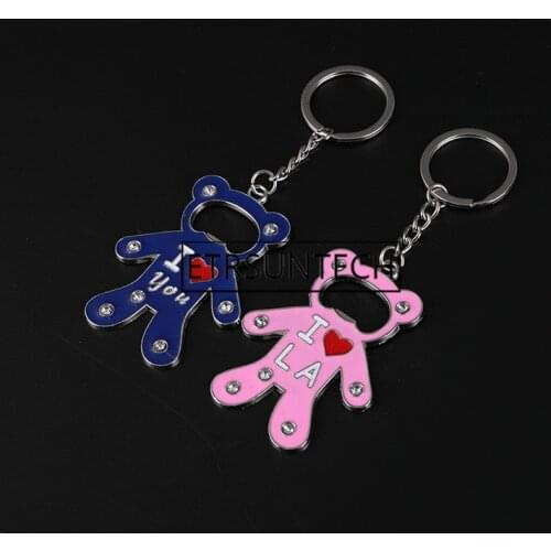 100pcs Creative Small Gifts Keychain Beer Bottle Opener Cartoon Cute Couple Bear Keychain Pendant