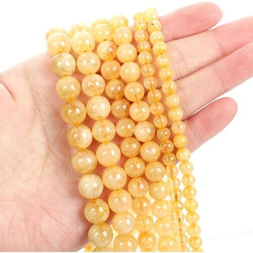 Natural Stone Beads Citrine Quartz Round Loose Beads for Jewelry Making Needlework Bracelet DIY 4-12 MM