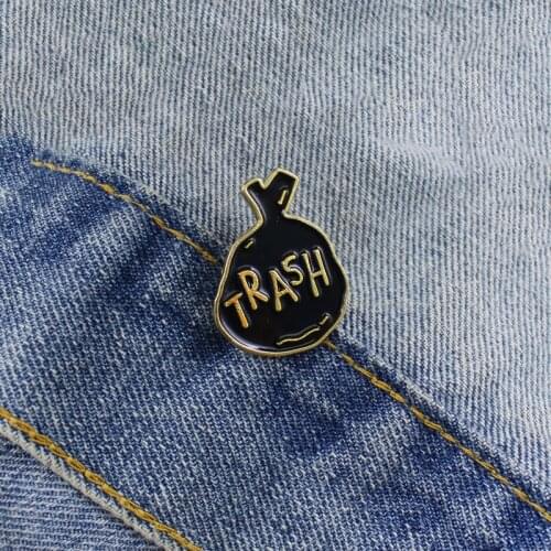 Black Trash Bag Metal Enamel Brooch Creative Simple Environmental Protection Badge Pin Cartoon Lapel Backpack Jewelry