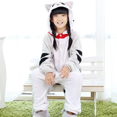 Kids Kugurumi Onesie Animal Cartoon Chis cat Cosplay Costume Flannel Pajama One Piece Boy Girl Child pyjama Sleep Suit