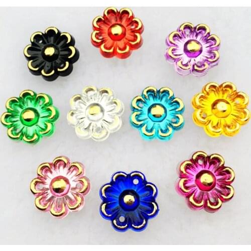 Diy 200PCS 16mm AB Acryls Flower Rhinestone Flatback Wedding Button 2 Hole Strass Crafts -A81*5