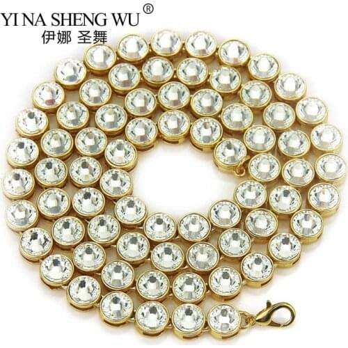 Men Women Big Crystal Round Tennis Necklace Rhinestone Choker Statement Bling Thick Necklace Hip Hop Chain Jewelry Accessories