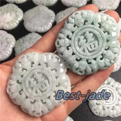 Fu Happiness Natural Green Grade A jade Type A ICY Jade Burma jadeite Lucky pendant Bead Girl Jewelry necklace Lady Emerald