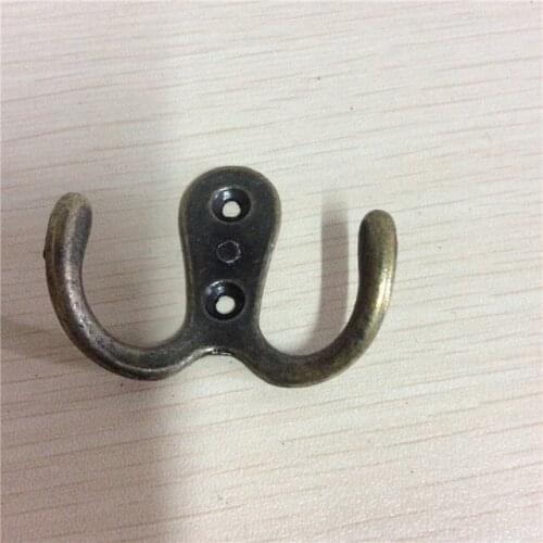 Pot Hanger Hooks,Handbag Bag Hanger Hooks,Wall Door Bath Double Prong Coat Hook Hanger,2 Holes Hardware Antique Bronze Tone,5Pcs