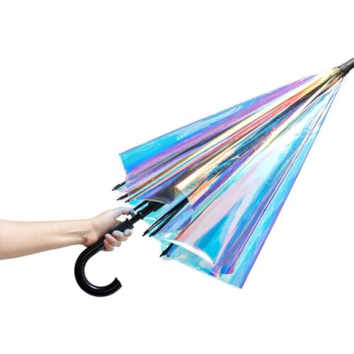 Ins Girls Rainbow Long Handle Umbrella Rain Women Colorful Transparent Umbrella Ladies Rain Umbrellas Gift Regenschirm SY190