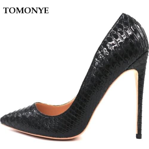 2019 Factory outlet custom made black patent snake python leather pointed toe 120mm high heel shoes pump plus size 12 on sale