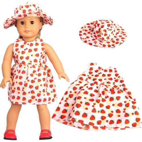 Summer New Pattern Cute Print Dress Set + Hat Fit 18 Inch American&43cm Baby New Born Doll Clothes Accessories Girls' Toys