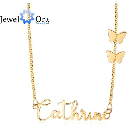 JewelOra 925 Sterling Silver Custom Name Pendant with Butterfly Personalized Cursive Nameplate Necklace Mothers Day Gift