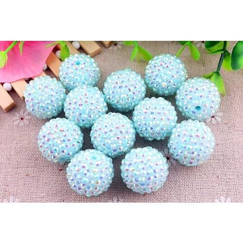 Kwoi vita New Mint Blue AB Wholesales AAA Quality 20mm Chunky 100pcs/lot Resin Rhinestone Ball beads for Kids Girl Jewelry