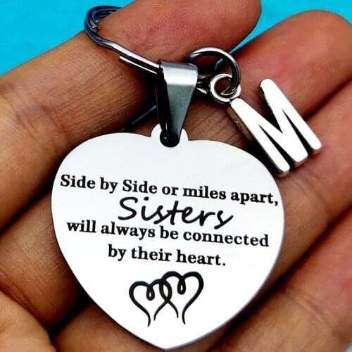 Best Sisters Gift Best Friend Keychain Bff Initial Keychain Long Distance Keychain Side By Side or Miles Apart Sisters Keychain