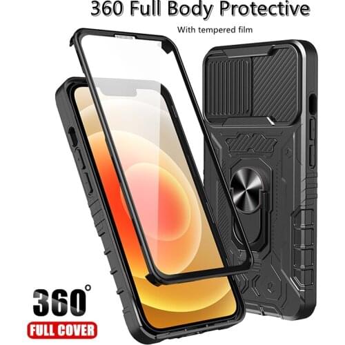 360 Full Body Protective Phone Coque For iPhone 13 12 11 Pro Max Heavy Duty Shockproof Armor Bumper Magnetic Ring Hold Stand
