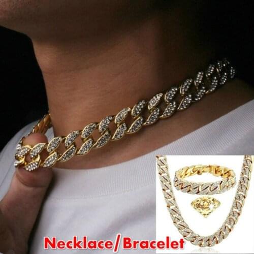 Fashion Retro Miami Containment Cuban Chain CZ Bling Rapper Necklace Mens Hip Hop Jewelry Rhinestone Link Chain Party Jewelry