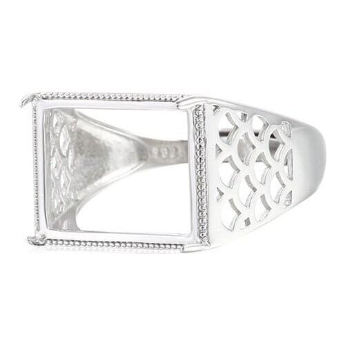 Mens Ring Setting for 11x16mm Rectangle Cabochons Ring Blank White Gold Plated 925 Silver Adjustable Ring Base SR0258