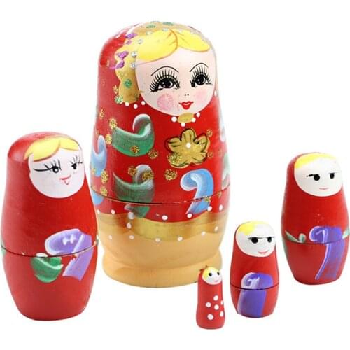 Set Of 5 Pcs Dolls Wooden Russian Nesting Babushka Matryoshka Hand Painted Gift 54DF