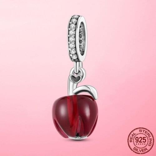 Charming 925 Sterling Silver Red Apple Pendant Murola Glass Fruit Charms Fit Pandora Bracelet For Women Fashion Jewelry Making