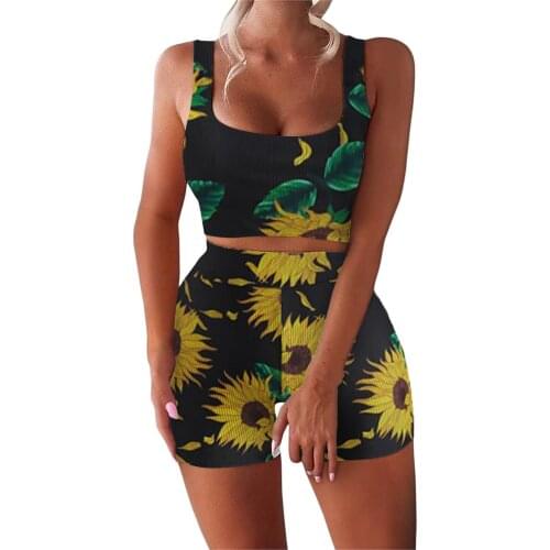 High Waist Gym Clothing Workout Printed Running Clothes New Summer Yoga Naveled Sets Quick Dry Sport Outfit Casual Fitness Suit