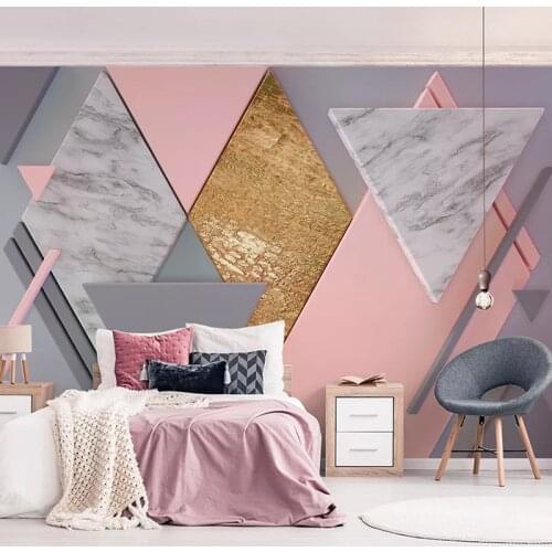 Custom 3D Photo Wallpaper Waterproof Pink Geometric Pattern Nordic Living Room TV Background Large Mural Wall Papers Home Decor