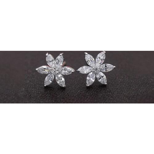 Hot Sale Cubic Zirconia CZ Simple Small Flower Stud Earrings For Women Chain Tassel Long Earring Girls Birthday Gift