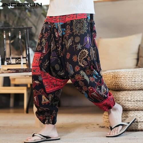 INCERUN Chinese Style Harem Pants Men Hiphop Baggy Wide Legs Harajuku Trousers Male Crotch Pantalon Hombre Cross-pants Joggers9