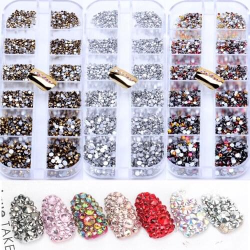 Mixed ss3-ss10 Size Total 3360pcs Multicolor Box Flatback Rhinestones DIY Nail Art Decorations Round Glue On Garments Crafts