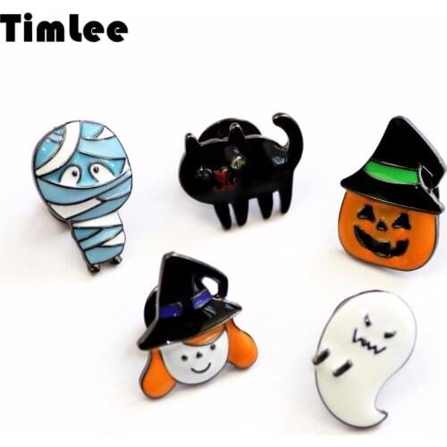 Timlee X331 Halloween Series Cute Drops Of Oil Ghost Cartoon Pumpkin Cat Mummy Brooch Pins,Fashion Jewelry Wholesale